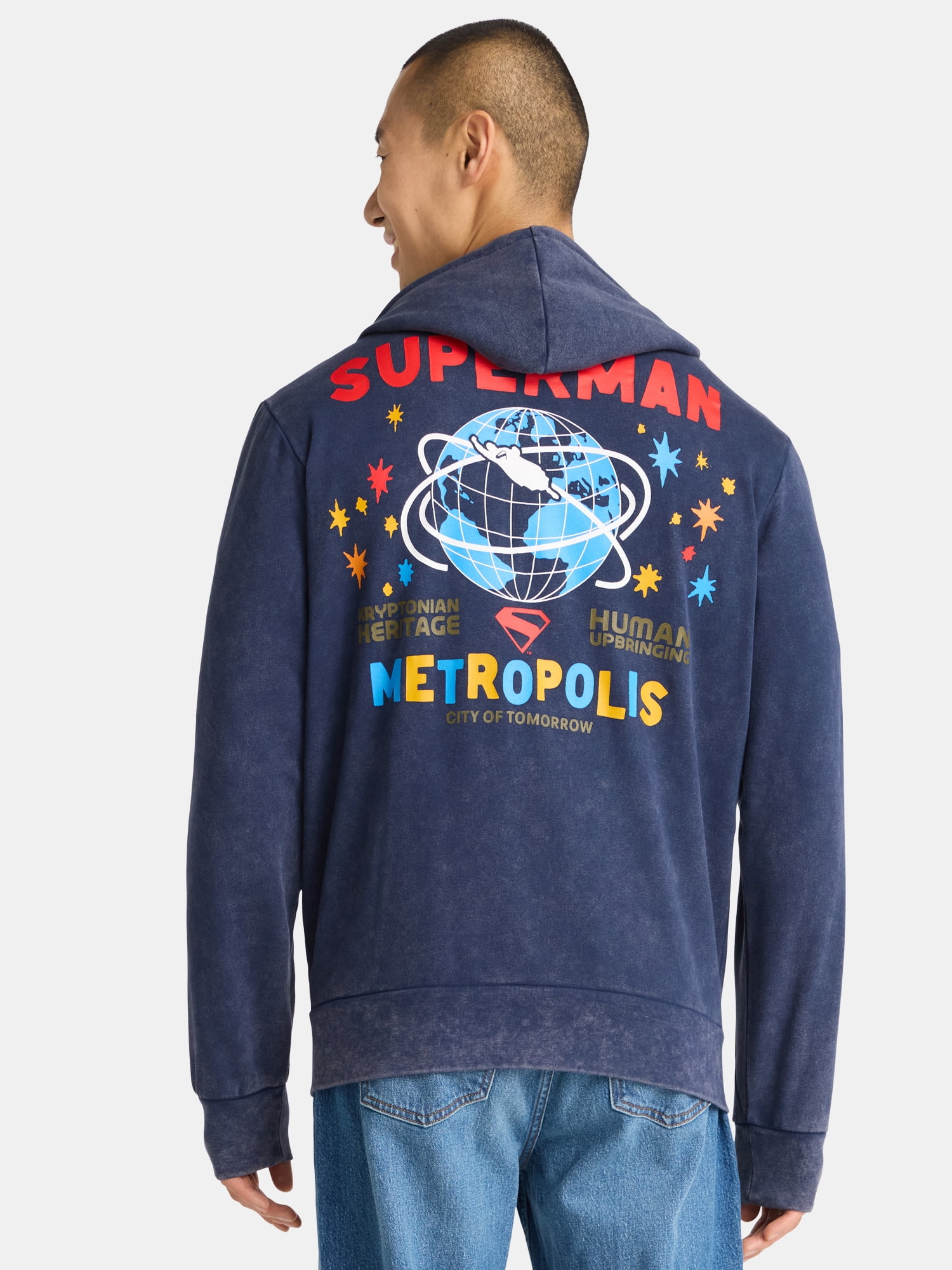 Superman Men's and Big Men's Mineral Wash Graphic Zip Hoodie, Sizes S-3XL