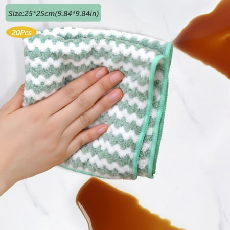 

20 PCS Microfiber Cleaning Rag Super Absorbent Coral Fleece Cloth Scouring Towel Pad Multifunction for Kitchen Dishes Cleaning(Green 20PCS)