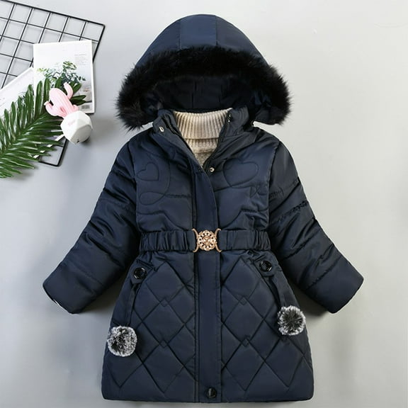 SGFCWSX Padded Jacket Toddler Girls Hooded Puffer Coat with Pockets Casual Jackets Navy Size 5-6T