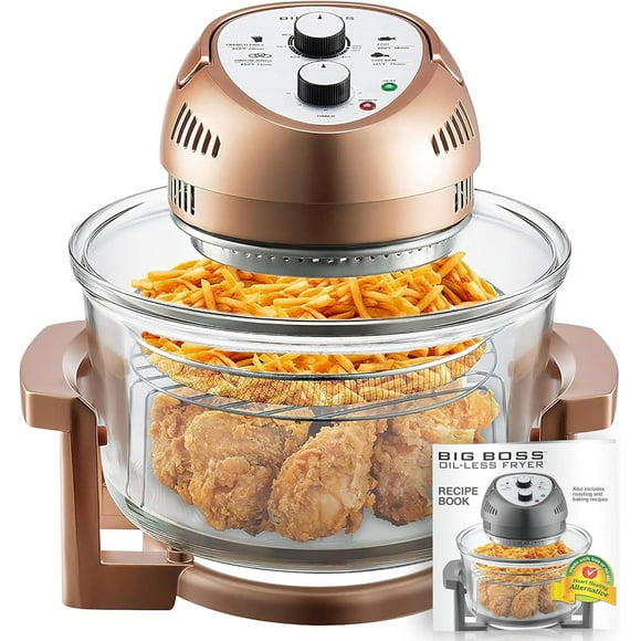 Big Boss Air Fryer Toaster Oven Combo 16Qt Kitchen Countertop Convection Rotisserie 1300W Large Glass Bowl Copper