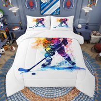 Manfei Ice Hockey Lover Full Size Comforter Sets,Ball Sport Bedding Comforter Set,Watercolor Splatter Ink Bedding Sets For Girls Kids,Super Cozy Room Decor Reversible,3-Piece