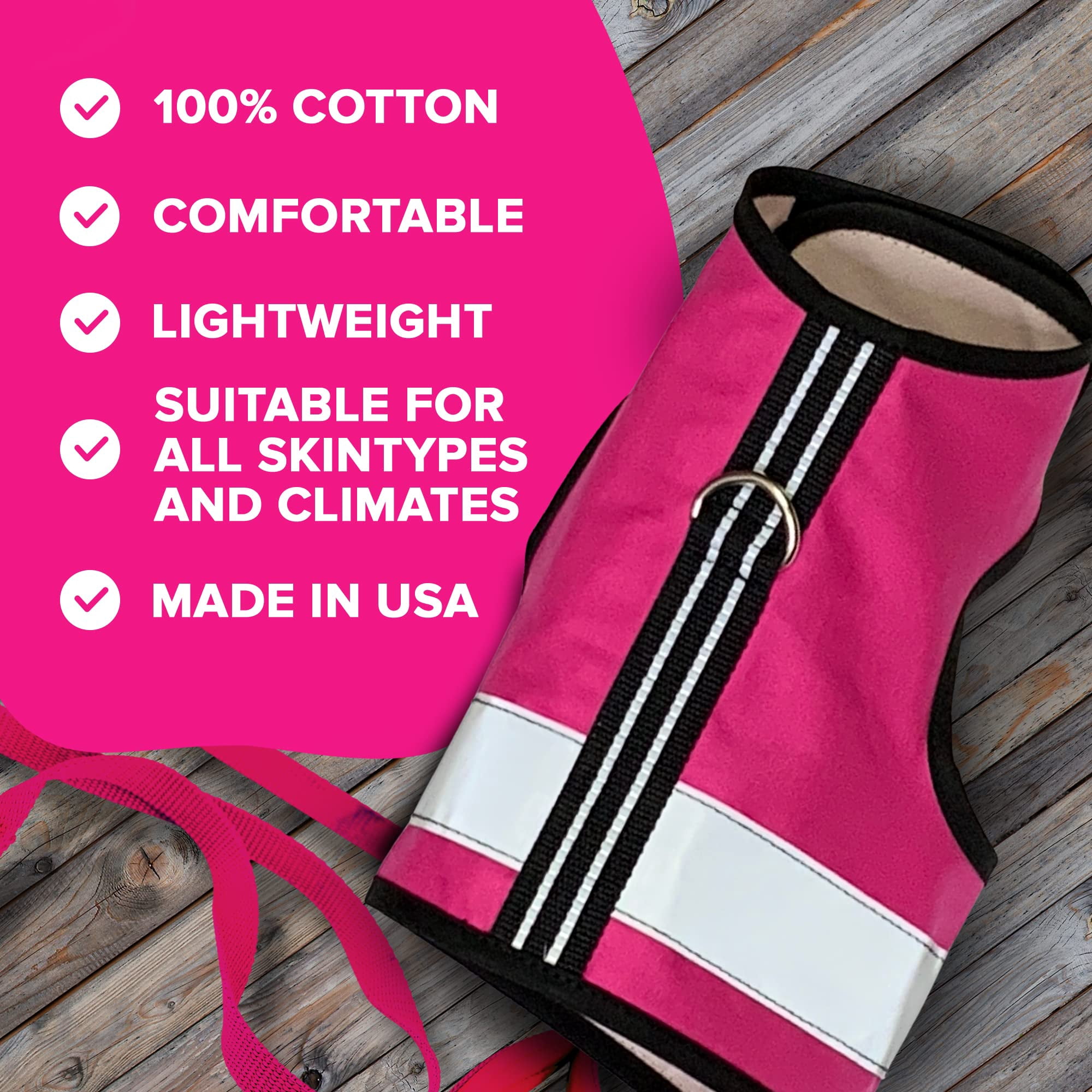 Kitty Holster Reflective Safety Harness (Made in USA) Color: Flamingo Pink, Size: S/M