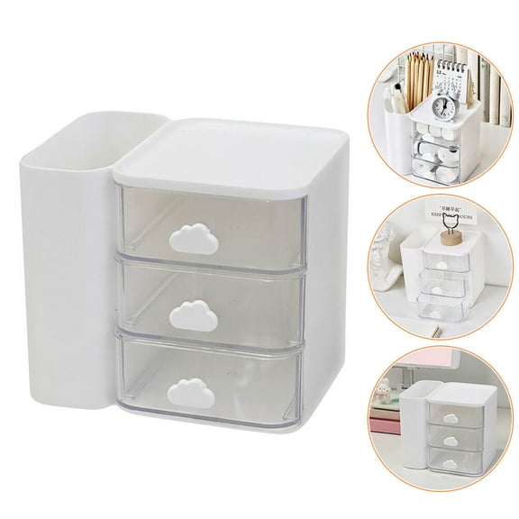 OUNONA Tidy Storage Box Home Storage Desktop Storage Office 13.4X11.5X10CM White