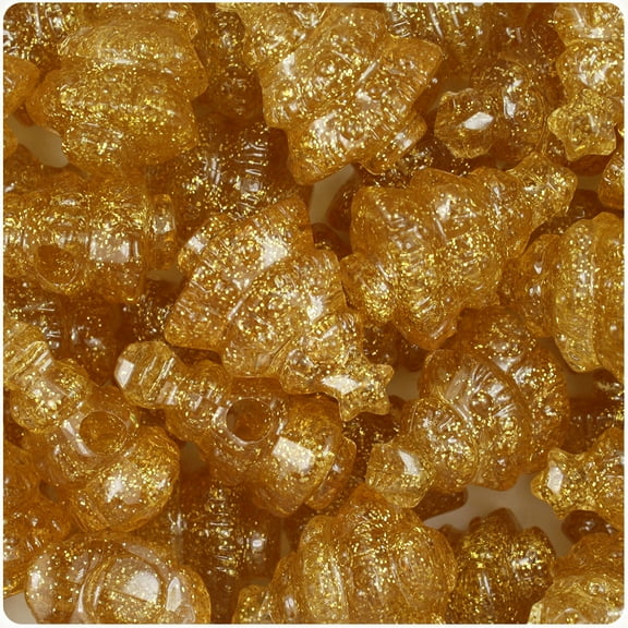 BeadTin Gold Sparkle 25mm Christmas Tree Pony Beads (24pcs)