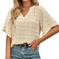 thumbnail image 6 of Blouses for Women Short Sleeve V Neck Pom Pom Chiffon Shirts Sexy Casual, 6 of 8