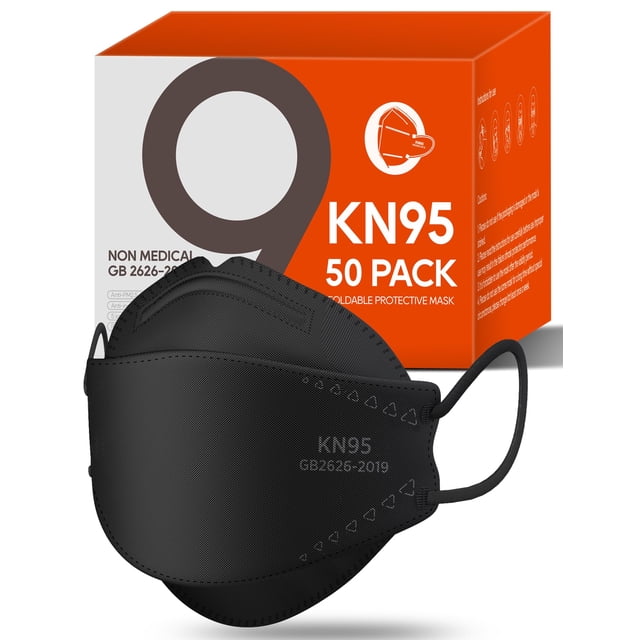 Mascarillas faciales KN95 FOXFUN, paquete de 50, negro, desechable, con filtro del 95%