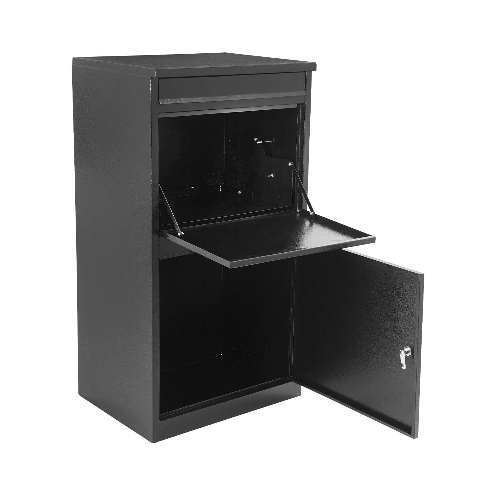 48*38*90cm Delivery Box Wall-Mount Parcel Drop Box Mail Box with Key Lock Black for Homes, Restaurants, Offices