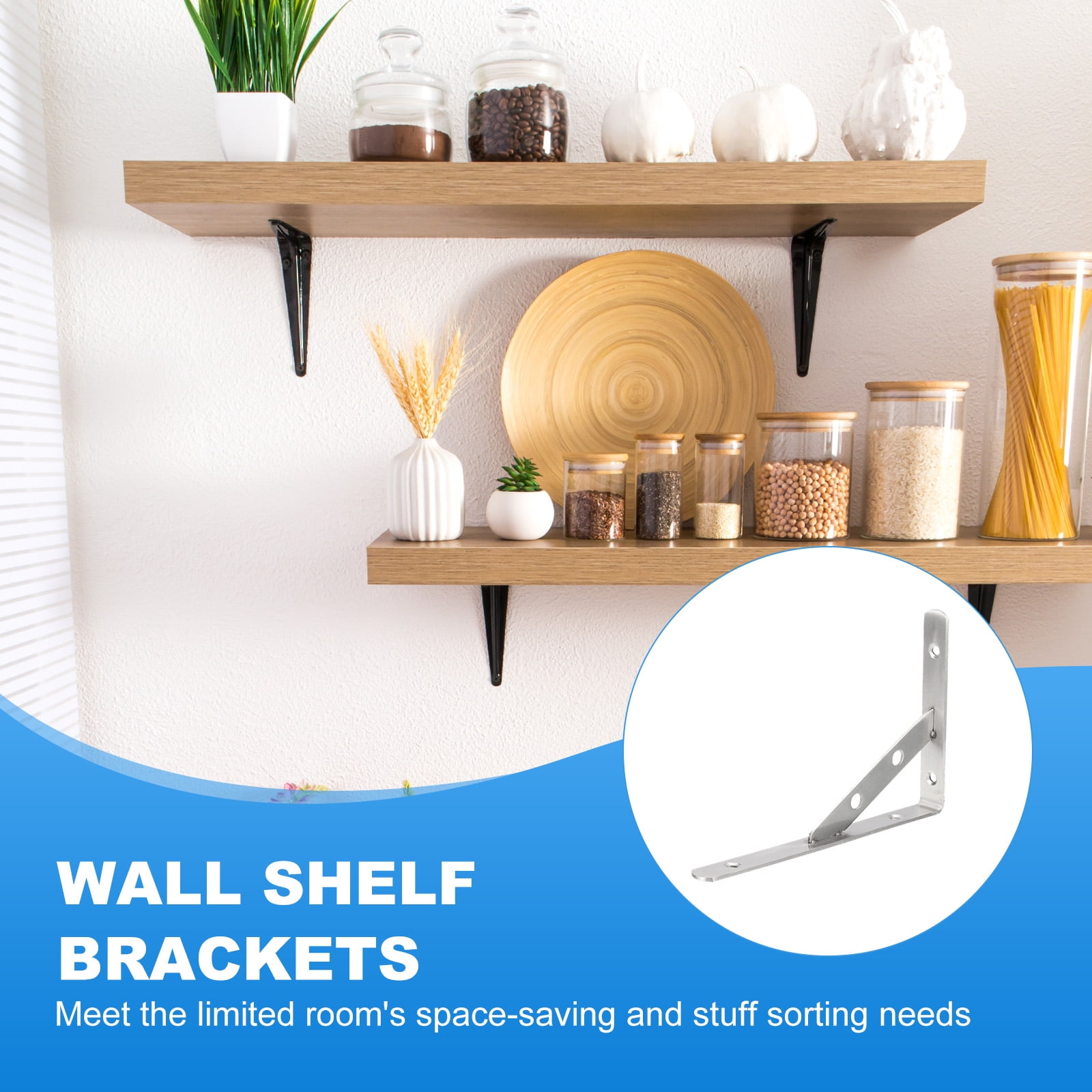 Wall Shelf Brackets, Heavy Duty Stainless Steel Collapsible Wall Mounted Shelf Bracket Removable Space Saving for Table 8"