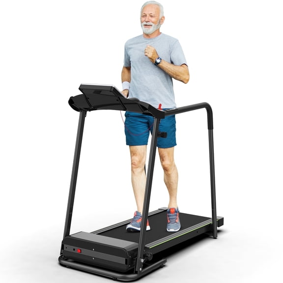 Hapycity Folding Treadmill with Long Handrail Heart Rate Sensor for Senior Recovery 2.25HP 300LB