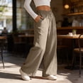 thumbnail image 6 of Hxshgdsn Wide Leg Long Sweatpants for Womens Solid Elastic Waist Drawstring Wide Leg Flowy Pants with Pockets Loungewear（Khaki/2XL）, 6 of 10