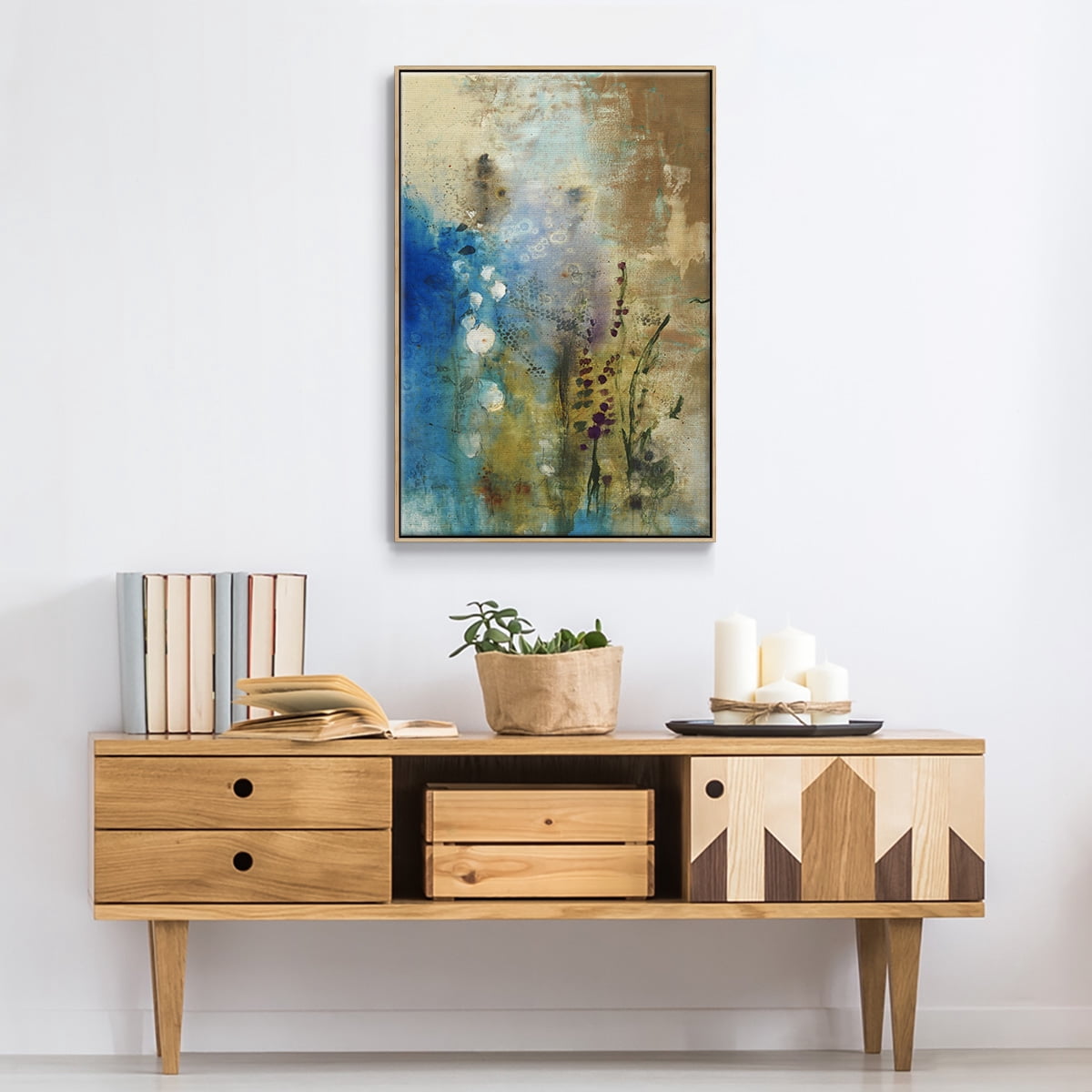 Immerge III Framed Premium Gallery Wrapped Canvas - Ready to Hang - 27 x 41 - Natural Wood Floating Frame