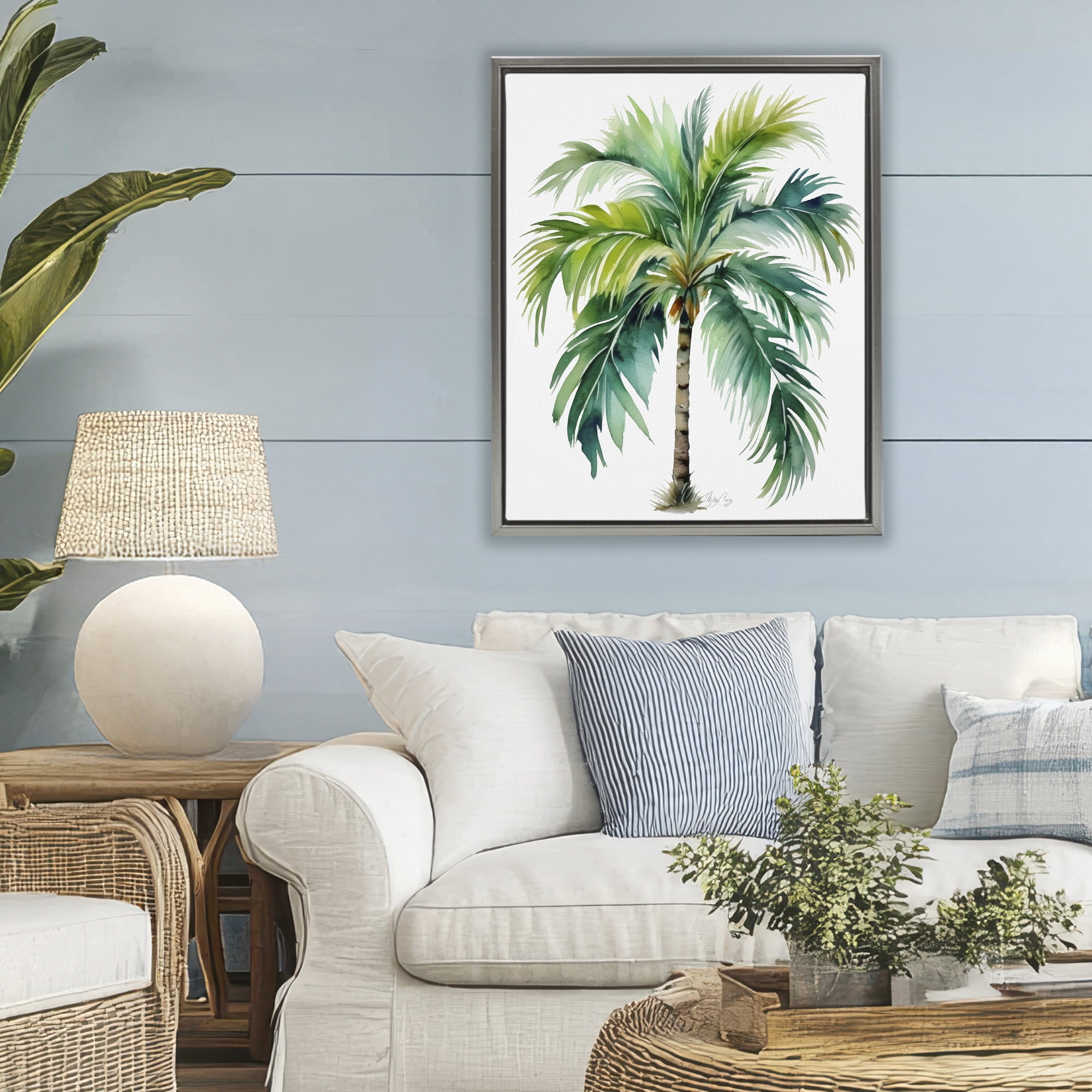 Stupell Industries Lagoon Majesty Palm Gray Framed Floater Canvas Wall Art, design by Shelly Craig