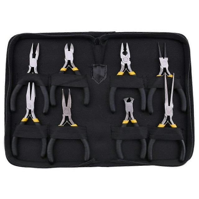 8PCs Mini Pliers Set, Long Nose with Teeth, Flat Jaw, Round Curve Needle Diagonal Nose Wire End Cutt