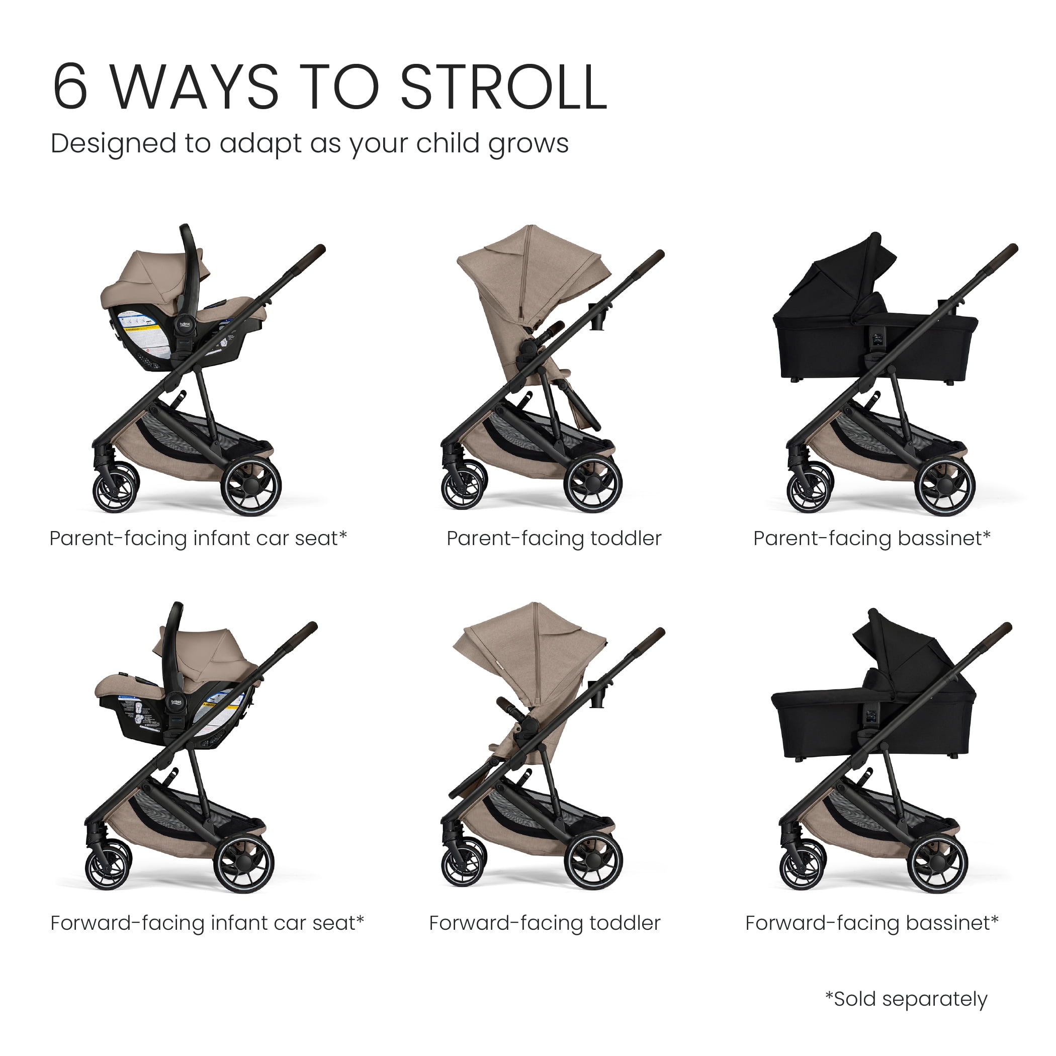 Britax® Prism™ Full-Size Modular Stroller, 1-Step Compact Fold, Telescoping Handlebar — Teak