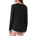 thumbnail image 3 of INSPIRE CHIC Womens Loungewear Long Sleeve Oversized Drop Shoulder High Low Hem Round Neck Tops Underwear Sleepwear Shirts Tee M Black, 3 of 6