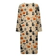thumbnail image 5 of Xoenoiee Cat Pumpkin Bat Spider Web Print Women Long House Coat Halloween Zipper Front Robes Full Length Nightgowns with Pockets Loungewear Bathrobe, Size S, 5 of 7