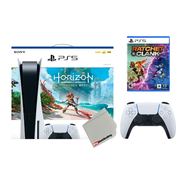 Sony Playstation 5 Horizon Forbidden West Bundle (PS5 Disc) with Extra  White Controller, Rachet and Clank: Rift Apart and Cleaning Cloth