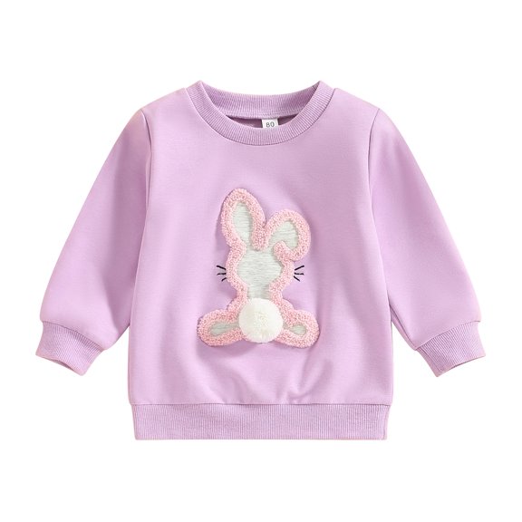 Jxzom Toddler Baby Girl Easter Outfit Fuzzy Bunny Embroidery Sweatshirt Shirt 6M 12M 18M 2T 3T Long Sleeve Crewneck Pullover Sweater Tops