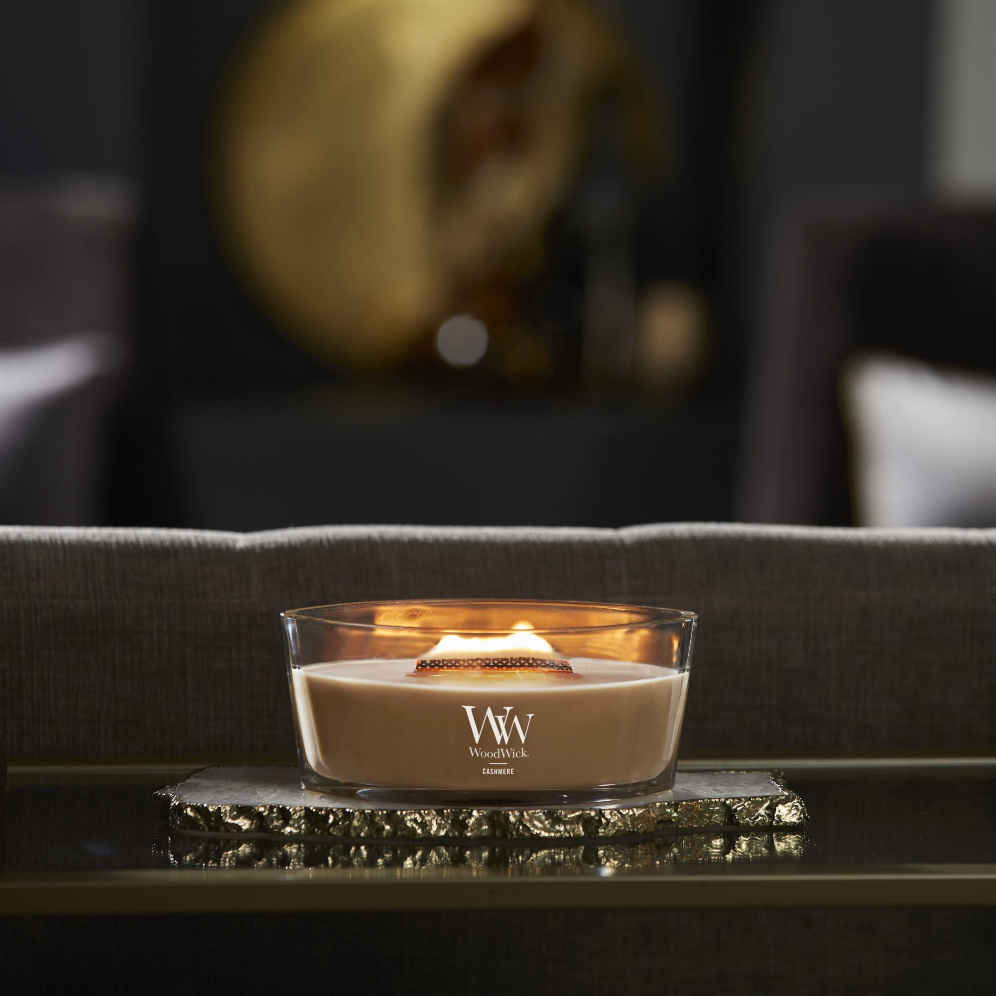 WoodWick Cashmere Scented Ellipse Candle, Crackles as it Burns, Up to 50 hrs burn time, Great for Gifting, 16oz