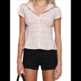 thumbnail image 2 of Camisa Informal de Corta con Botones y Cuello en V para Mujer, Estilo Y2K, con Cuadros y Abertura Frontal. Rosa S, 2 of 10