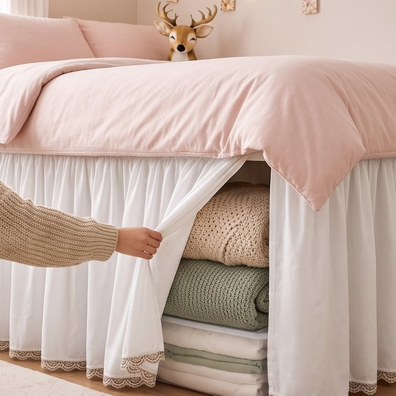 Eolstice Wrap Around Bed Skirt, 25 Inch Drop, White Elastic Dust Ruffle, Easy Install, Machine Washable, Dorm Room Bedroom Decor