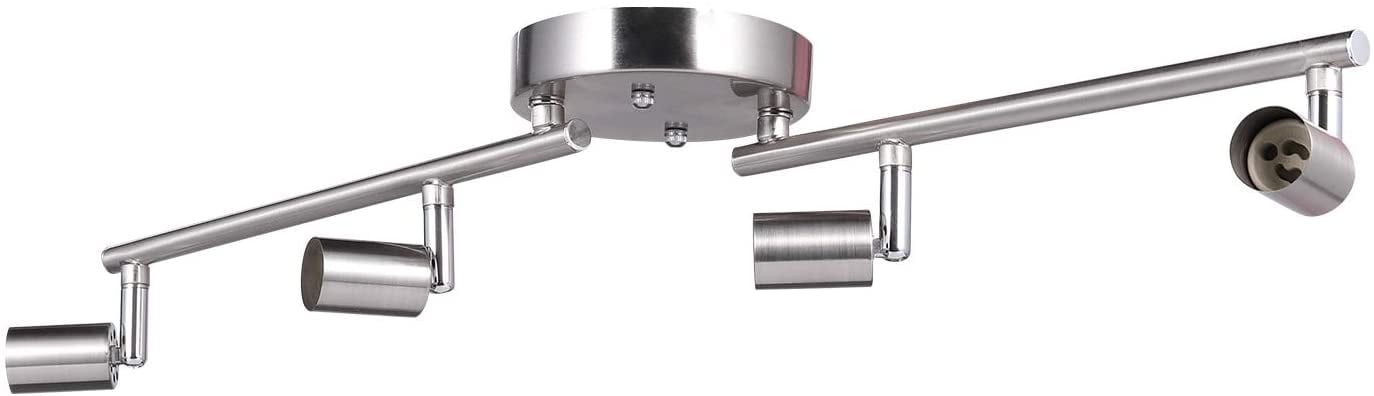 AIBOO 4-Light Adjustable Dimmable Track Lighting Kit – Satin Nickel, Flexible Foldable Arms, GU10 Base (Bulbs Not Included) For Kitchen, Hallway, Bedroom