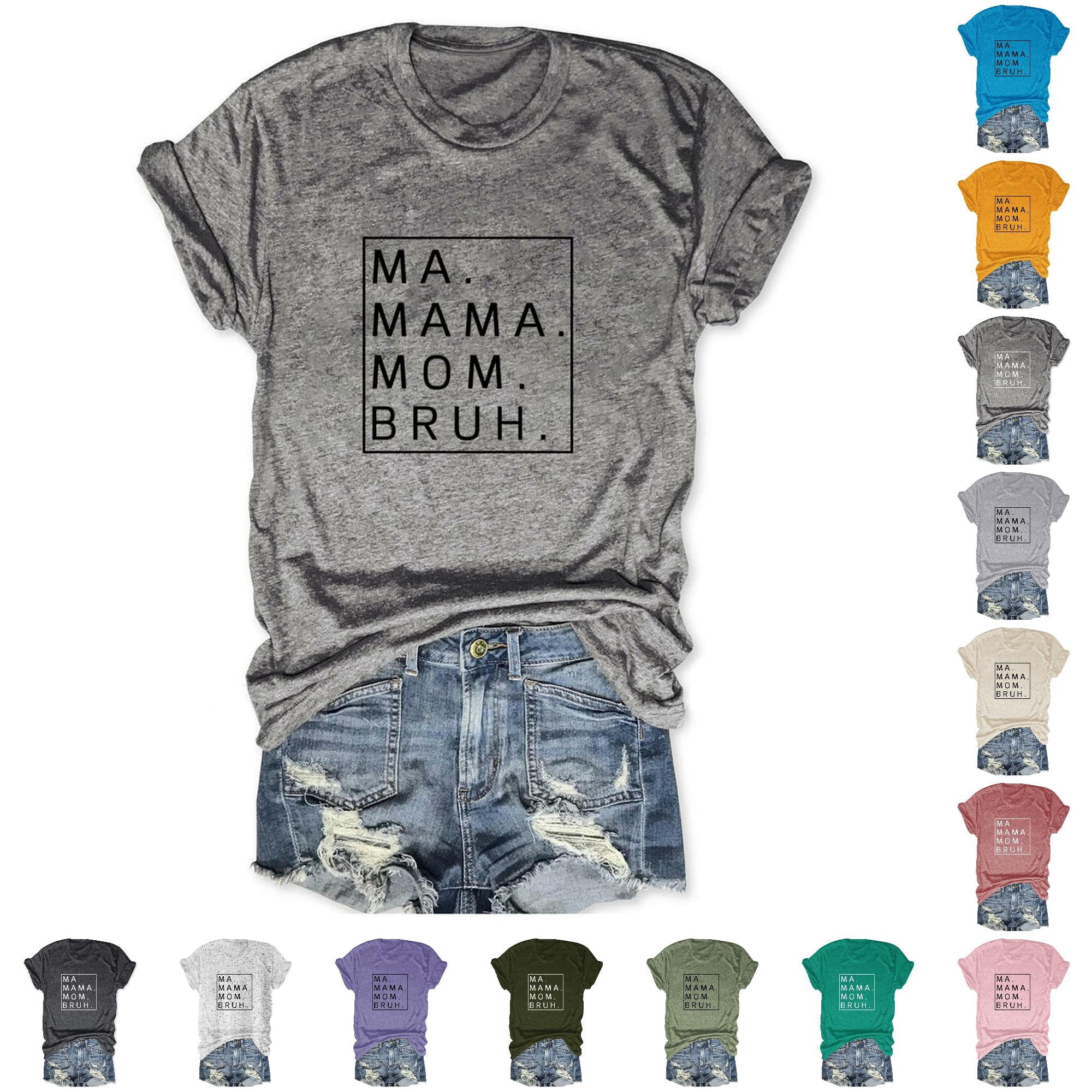 Active Tops Women Women's T-Shirts Loose Fit MA Mama Mom Letter Print Short Sleeve T Shirt Girl Mama T-Shirt Mama Graphic Tee for Women Cute Mom Shirt Mom of Girls Shirt Short Black S