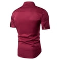 thumbnail image 6 of NoxwB Men's Irregular Hem Asymmetric Button Embroidery Dress Shirts Slim Fit Wrinkle-Free Stand-up Short Sleeve Blouse Business Party Prom Costumes Red XXL, 6 of 6