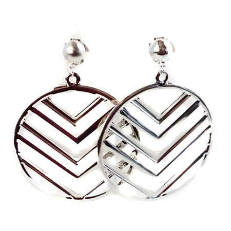 - Clip-on Hoop Earrings Geometric Drop Hoop Silver Tone 3 inch Clip Earrings