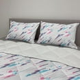 thumbnail image 2 of Retro Comforter & Sham Bedding Set, Eighties Style Abstract Futuristic Shapes Minimalistic and Spotty, 3 pcs Duvet Set Microfiber Filling Quilt, 5 Sizes, Pale Blue Plum Pink, by Ambesonne, 2 of 4