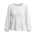 thumbnail image 5 of QINGFSAP Womens Tops Long Sleeve Round Neck Tiered Ruffle Pleated Loose Fit Tops, 5 of 9