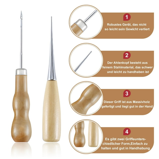 VONKY 4pack/lot Sewing Repair Tools Versatile Awl With Wooden Handle Professional 5Set