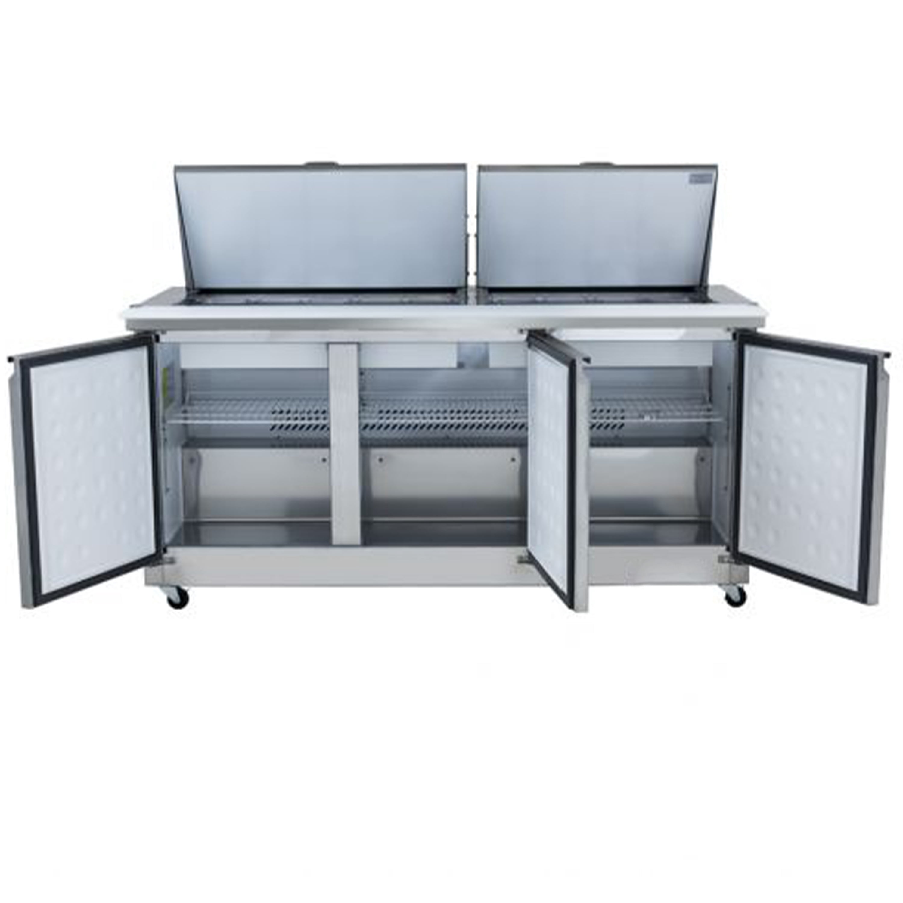 73 in. Food Prep Table Refrigerator, 3 Stainless Steel Doors, 20.3 Cu.Ft., Stainless Steel, NSF Certified