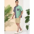 thumbnail image 3 of Unique Bargains Men's Shirts Short Sleeve Summer Cotton Patchwork Button Down Shirts Navy Green M, 3 of 5