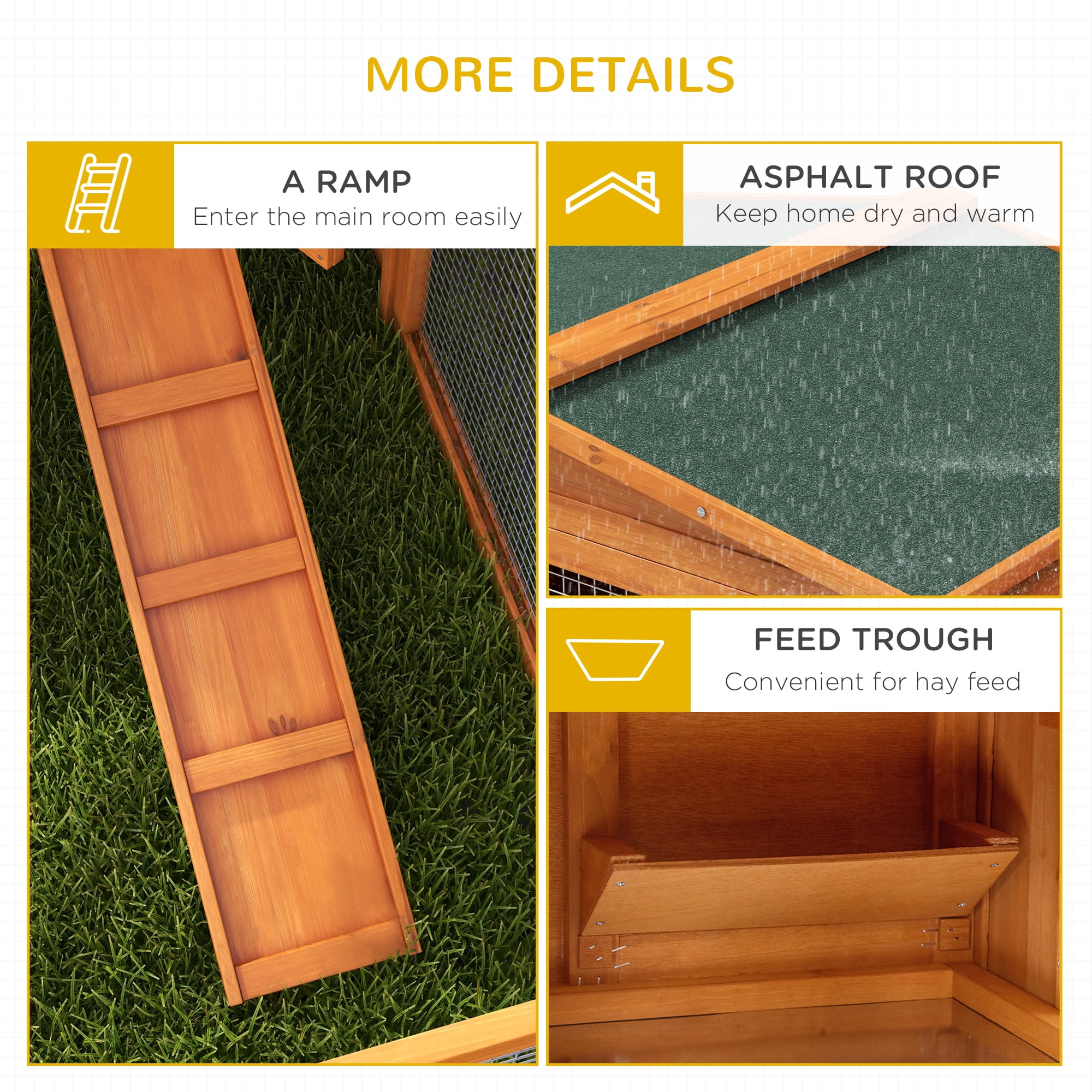 PawHut Rabbit Hutch 2-Story Bunny Cage Small Animal House with Tray, Run