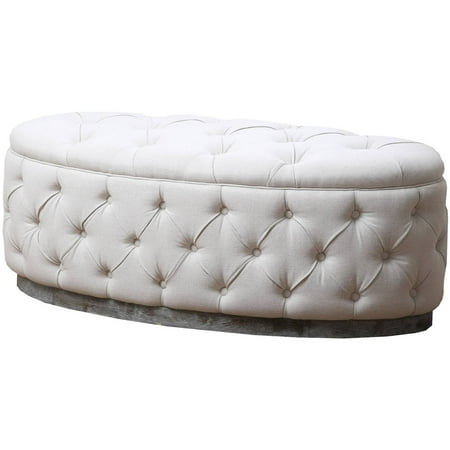 - Devon & Claire Auburn Beige Linen Tufted Ottoman Bench