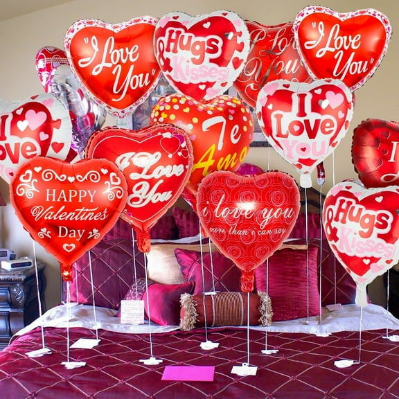 Heart Balloons, Happy Red Valentines Day Balloons, I Love You Foil Mylar Balloon for Party Decorations
