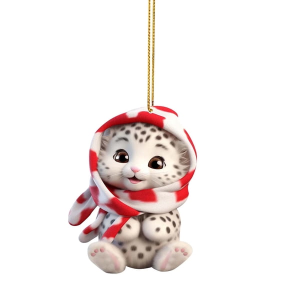 Lilixerw Cute Snow Leopard Christmas Tree Ornaments,2024 Acrylic Christmas Tree Hanging Decorations for Family Christmas Tree Pendant