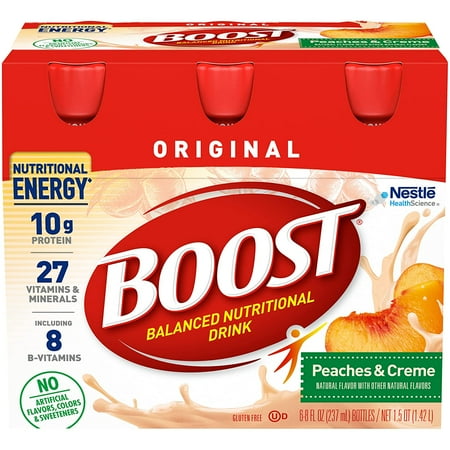 Boost Original Complete Nutritional Drink, Peaches & Creme, 8 oz, 6 CT (Pack of 2)