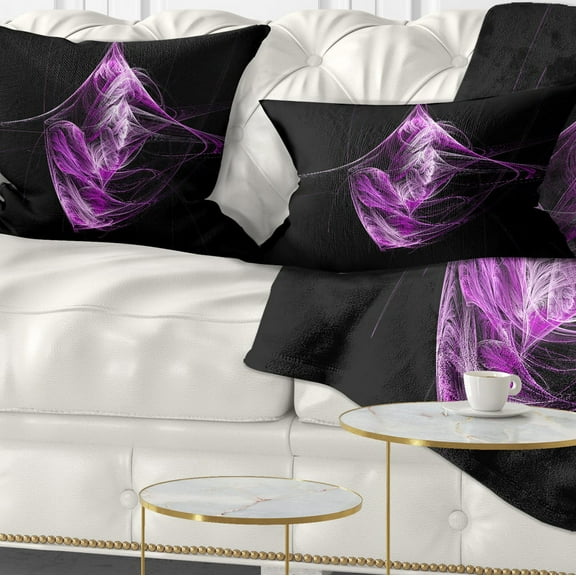 Designart Purple on Black Fractal Illustration - Abstract Throw Pillow - 12x20