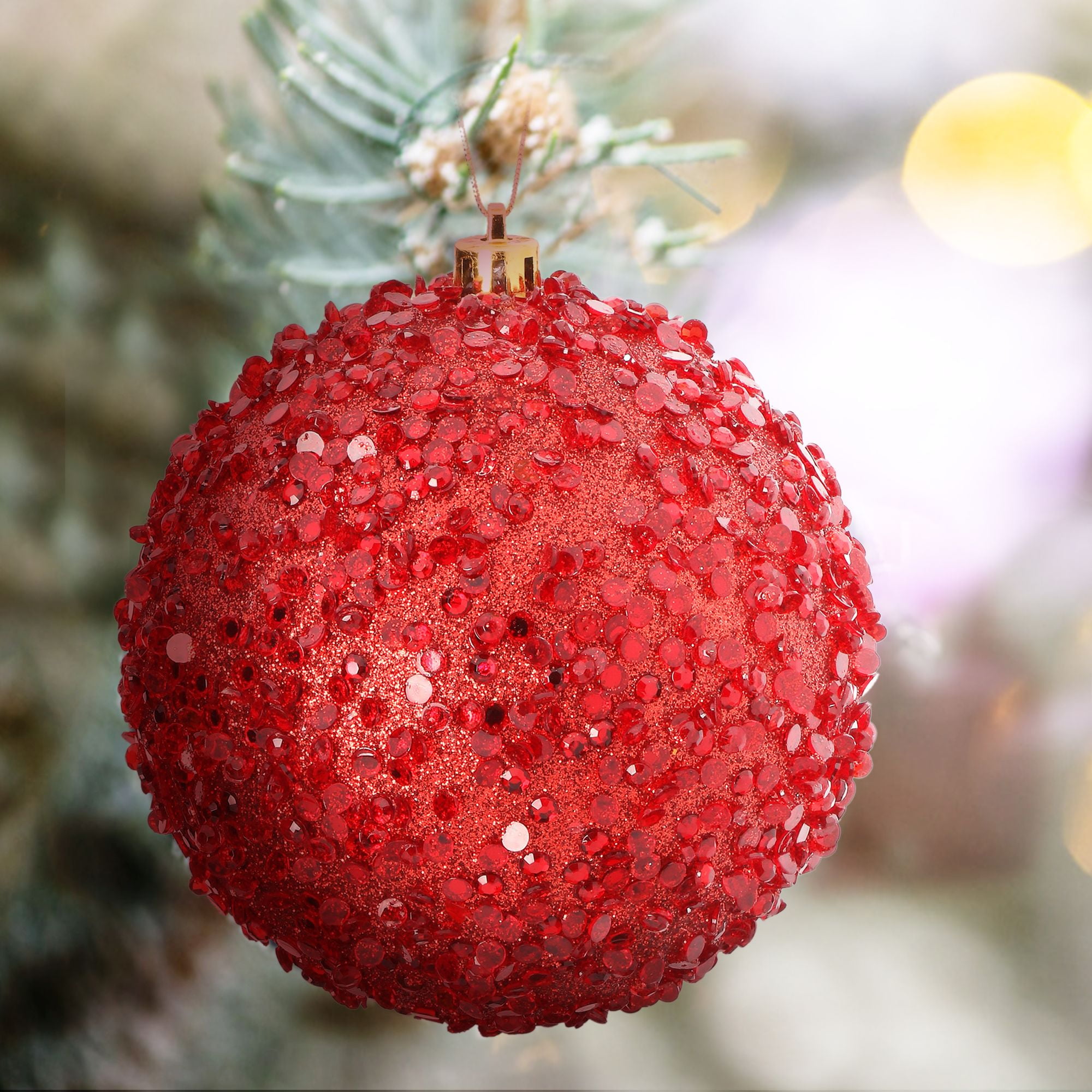 Christmas Shatterproof Set of 6 New Red Glitter Star Ornaments 