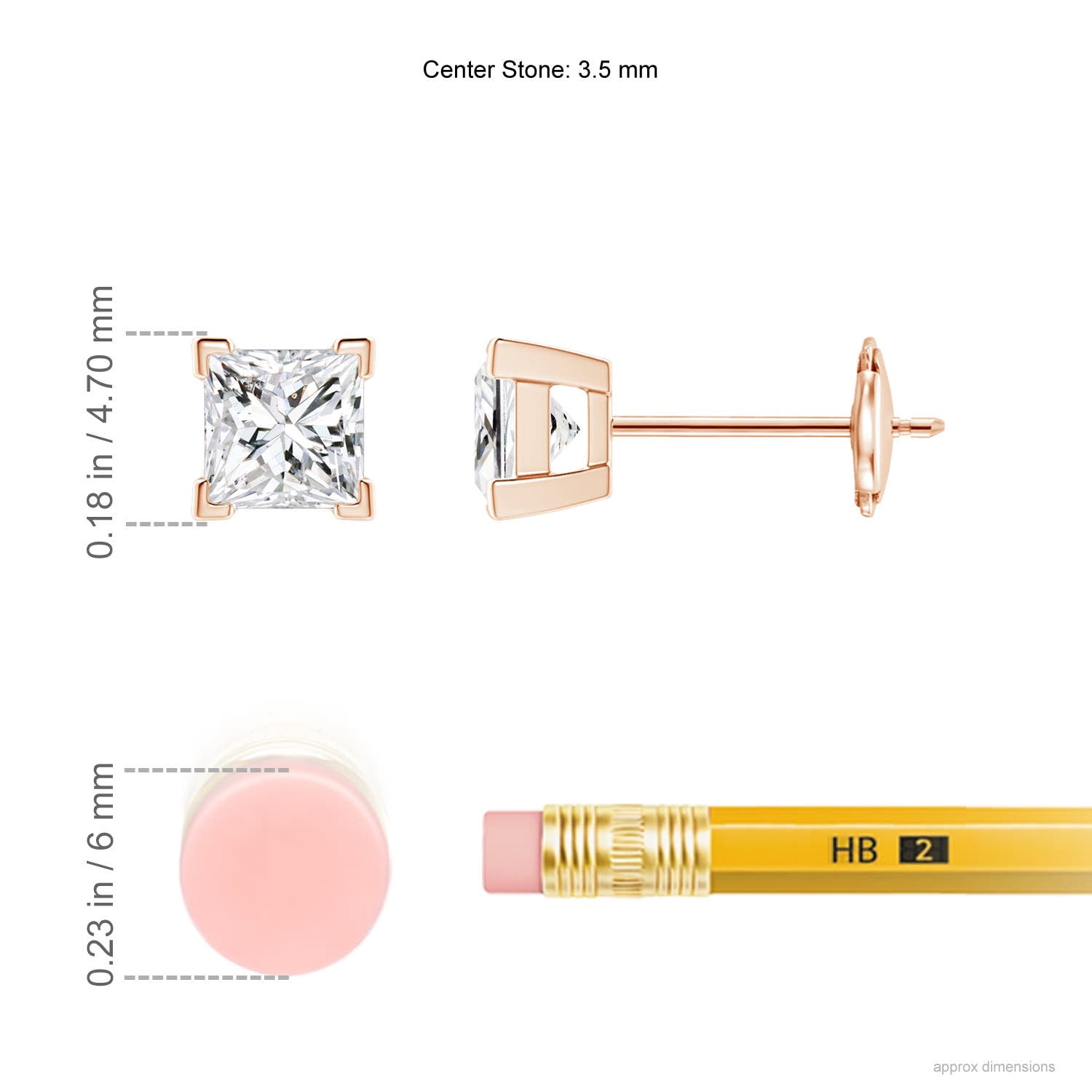 Angara Earrings - Natural Princess Cut Diamond Solitaire Stud Earrings in 14K Rose Gold for Women | April Birthstone Jewelry, Birthday, Anniversary, Jewelry Gift for Women