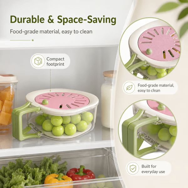 2-in-1 Fresh Keeper Colander Storage Container – Airtight Produce Keeper with Strainer Lid, Fruit and Vegetable Washer & Fridge Organizer, BPA Free 2pack