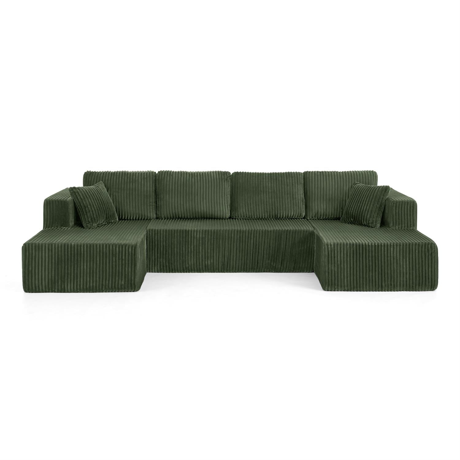 Demi Bonn 132" U-Shaped Modular Sectional Sofa, Modern Corduroy Couch for Living Room & Bedroom, Minimalist Comfy Sleeper Sofa, Green