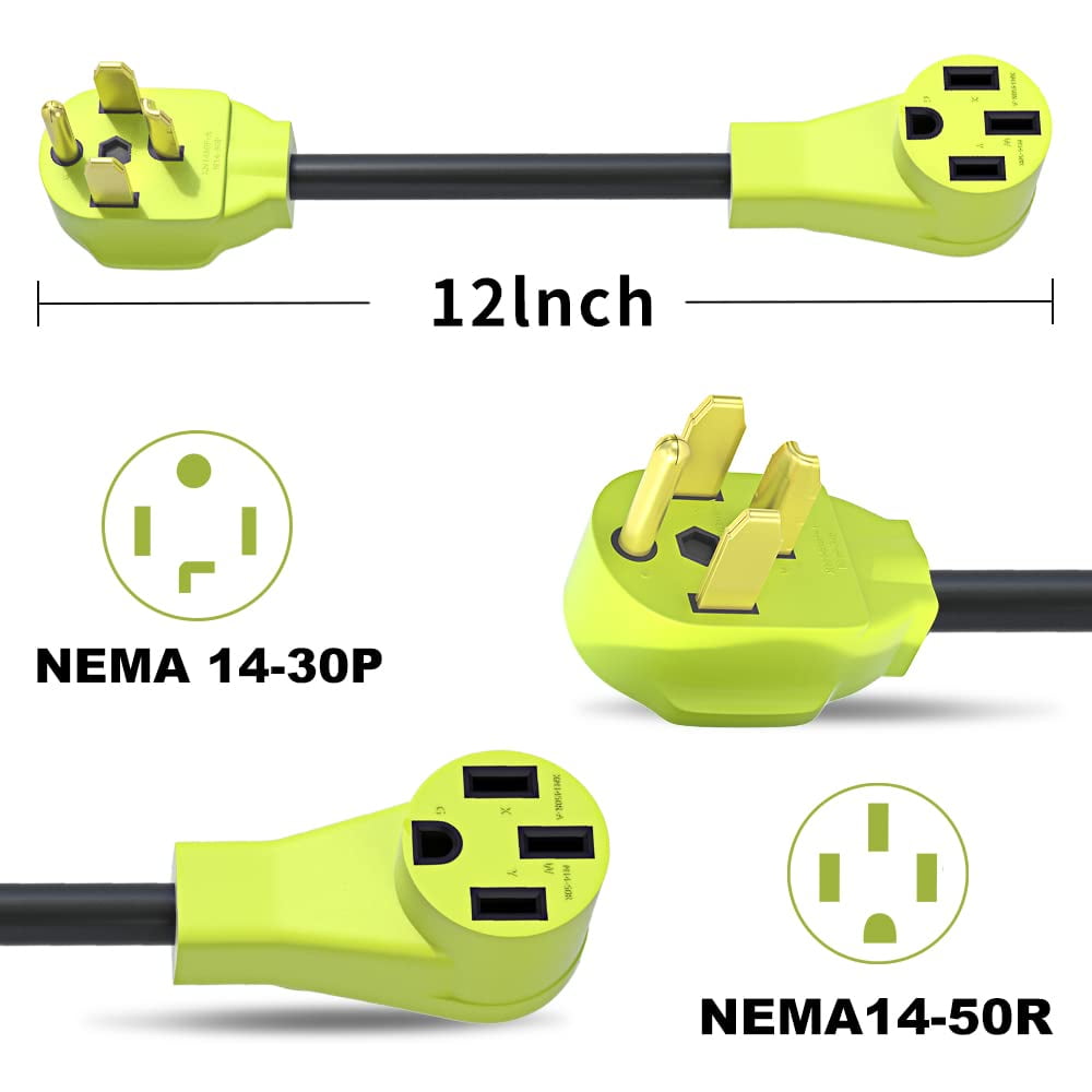 NEMA 14-30P to 14-50R EV Adapter, 30Amp Dryer Plug to 50Amp EV Charging Adapter Cord, Level 2 Charger Adapter, Compatible with EV,10-AWG STW(1FT)