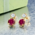 thumbnail image 2 of Gem Stone King 14K Yellow Gold Red Created Ruby and White Zirconia Earrings for Women (2.50 Cttw, Gemstone July Birthstone, Round Cut 6MM and 4MM), 2 of 3