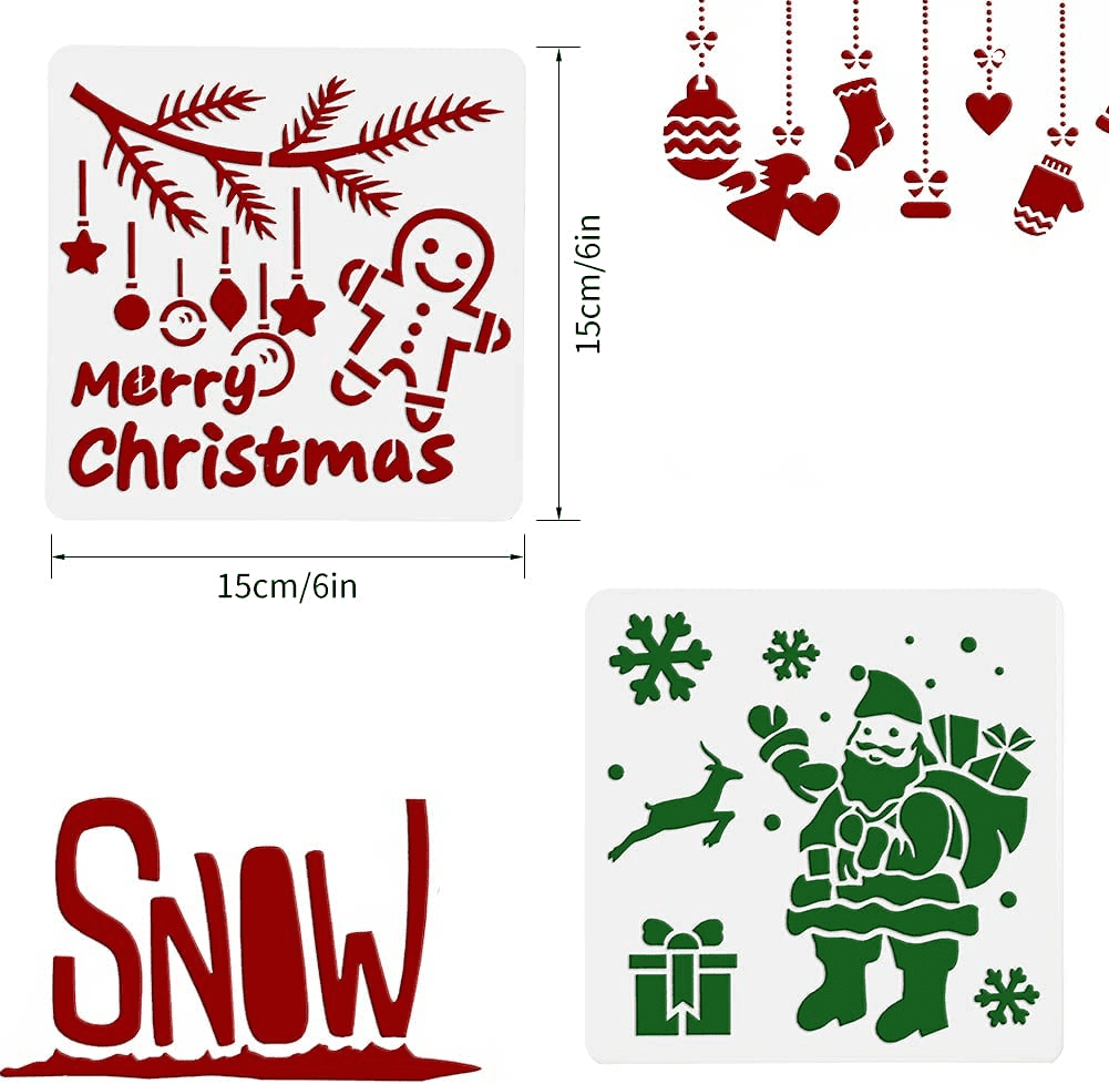 10 Piece Christmas Stencils Template Set , Journal Stencil Plastic Stencils for DIY Card, Window, Wood, Cookie, Paper, Fabric, Glass, and Wall Art, CH