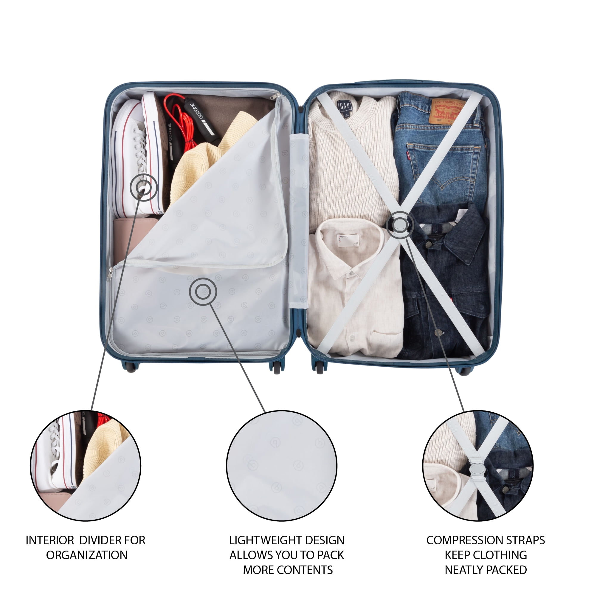 Protege 2-Piece Hardside Spinner Luggage Set with Carry On and Medium Checked Suitcase, Blue