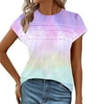 thumbnail image 4 of Women's Tops Crew Neck Pleated Cap Sleeve Tie Dye Tunic Shirts Summer Casual Loose Comfortable Tee (S, Multicolor 4), 4 of 7