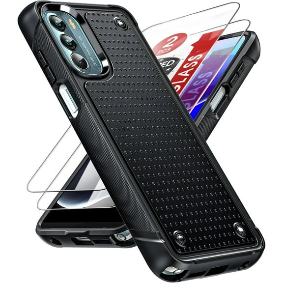 for Moto G Stylus 5G Phone Case 2022: Moto Stylus Case 5G 2022 with [2 Pack] Screen Protectors, Shockproof Dual Layer Hard PC Textured Back & Soft Bumper Case for G Stylus 5G 2022, Black